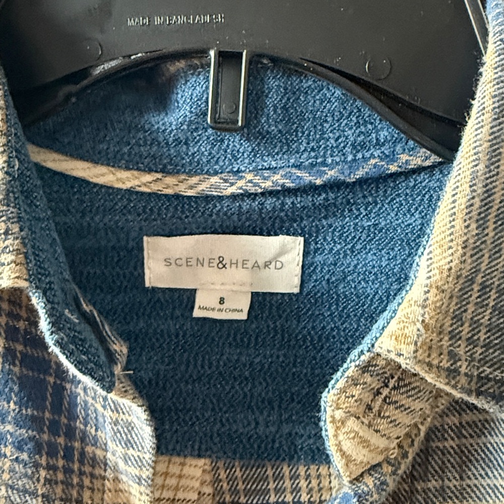 Plaid Kids Shirt - Blue and cream size 8 - Picture 3 of 3
